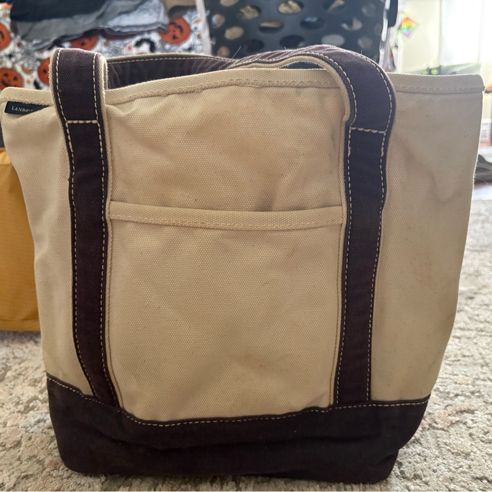 VINTAGE Lands' End Tan and Brown Tote Bag